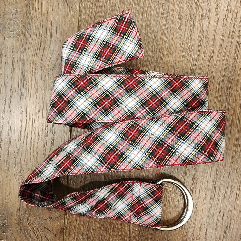 Ralph Lauren Adjustable Belt Plaid Silver Tone Buckle Cloth Ribbon Belt size XS